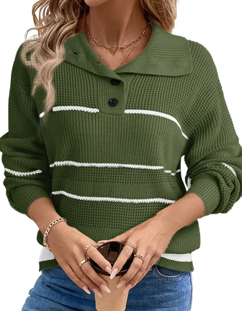 Charger l'image dans la visionneuse de galerie, Dokotoo Pulls Femme Manches Longues Automne 2024 Pull Tricoté Tendance Bloc de Couleurs Pull-Over Rayé Ample Hauts Épais Vert Medium

