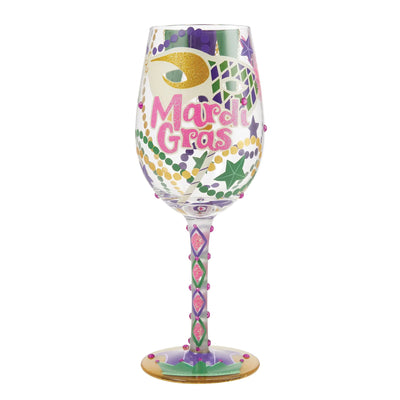 Enesco Designs by Lolita Mardi Gras Hand-Painted Artisan Wine Glass 15 Ounce Multicolor