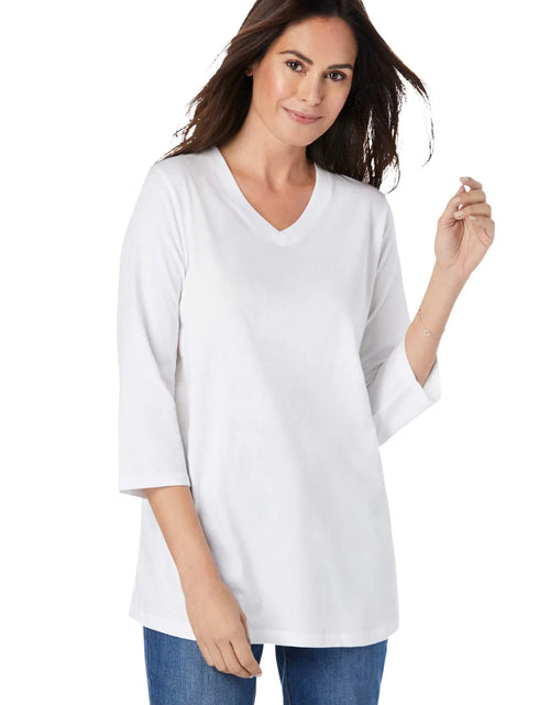 Load image into Gallery viewer, Woman Within Womens Plus Size Perfect Three-Quarter Sleeve V-Neck Tee Shirt - M White
