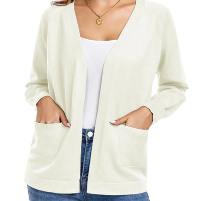 Cárdigans ligeros de mujer TownCat con bolsillo, de punto, de manga larga, con frente abierto (blanco XXL)