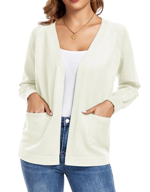 Cargar imagen en el visor de la galería, Cárdigans ligeros de mujer TownCat con bolsillo, de punto, de manga larga, con frente abierto (blanco XXL)
