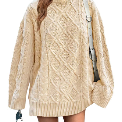 Saodimallsu Suéteres Oversized para Mujer de Punto Trenzado con Cuello Redondo de Manga Larga Suéter Túnica Suelta Albaricoque