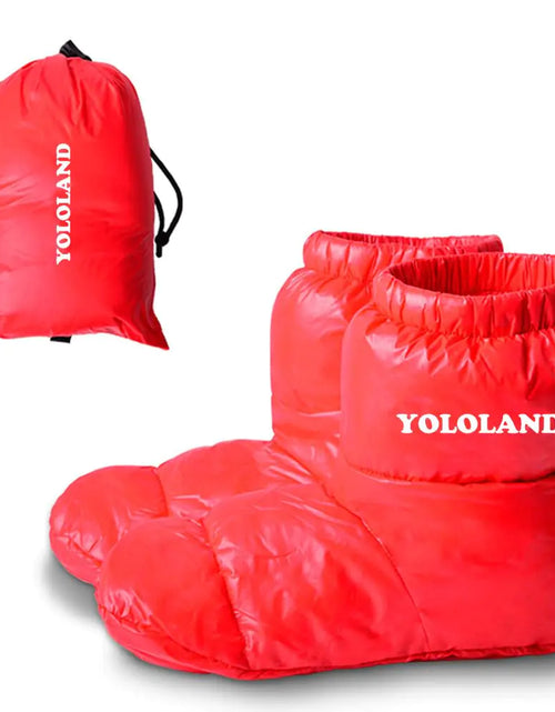 Load image into Gallery viewer, YOLOLAND Winter Warm Foot Warmers for Sleeping Duck Down Socks Waterproof Boots Mens Down Slippers Sleep Booties for Women Home Outdoor Camping Hiking Shoes Lightweight &amp; Comfortable (Red L)
