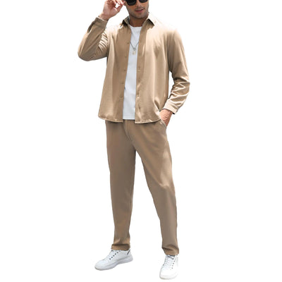FZNHQL Mens Outfits Athletic 2-piece Tracksuit Suit Casual Jogging Suits Sports Set Two Piece Sweatsuit Sets Khaki Brown XX-Large