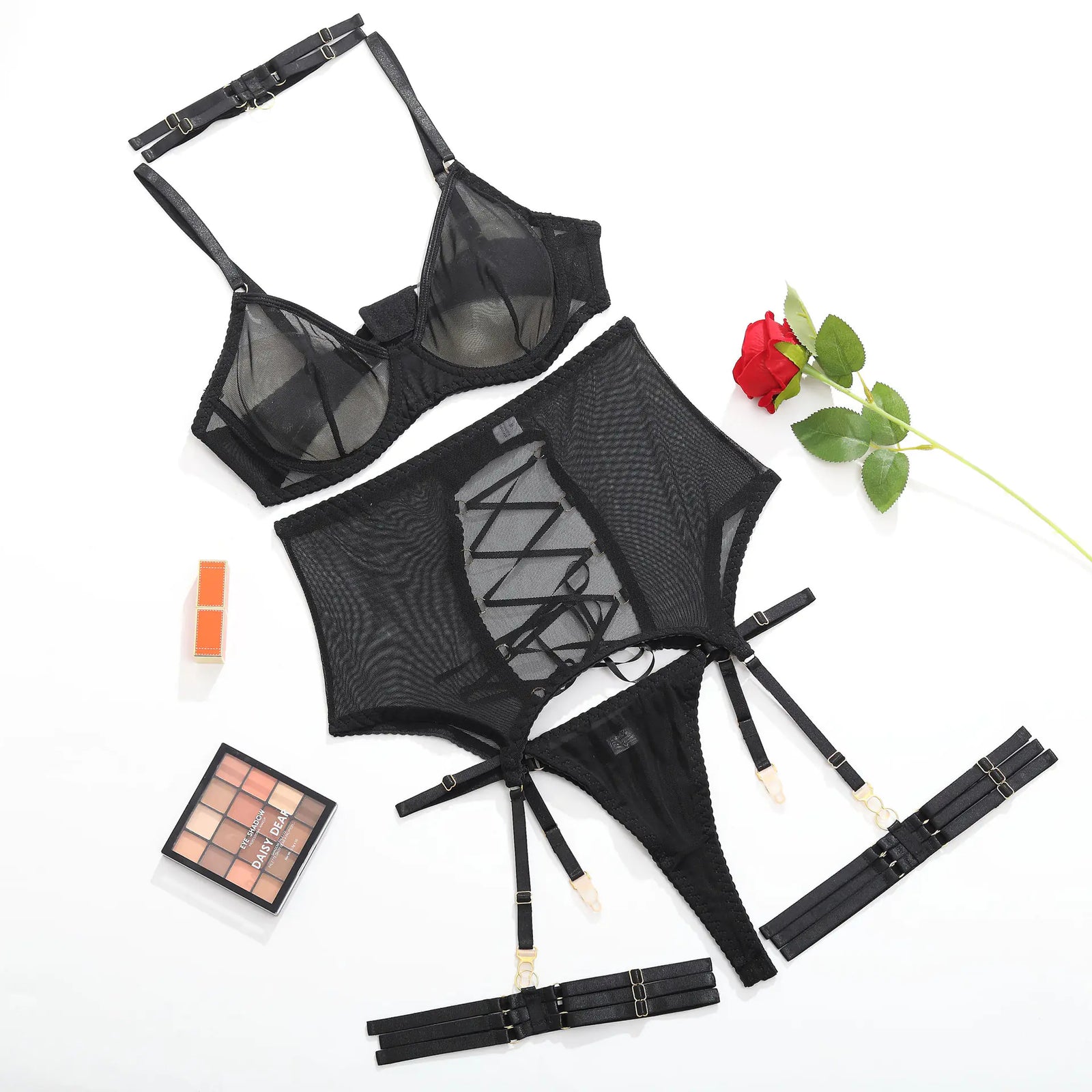 Sheer Mesh Thong Lingerie Set - Sexy Multi-Piece