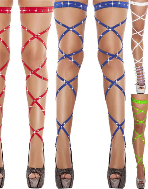 Load image into Gallery viewer, Rhinestone Hollow Cross Strap Stockings
