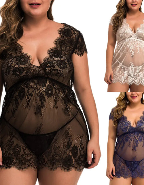Load image into Gallery viewer, Lace Plus Size Lingerie and Sleepwear Set
