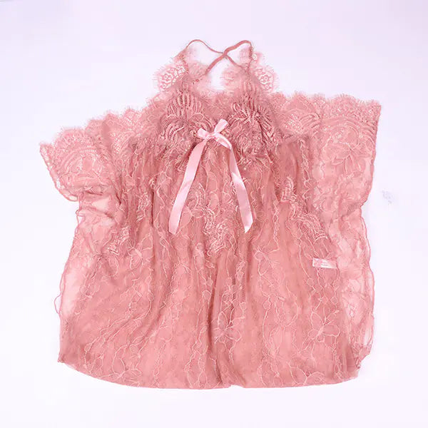Chemise de nuit fendue à manches longues et détails en dentelle (Lingerie)