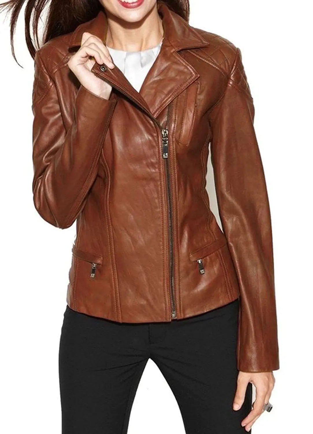 Captain Cory Womens Bambert Lambskin Genuine Leather Jacket Biker Jacket