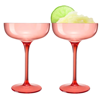 Acrylic Shatterproof Martini Margarita Champagne & Cocktail Unbreakable Glasses | Set of 2 | Large Plastic Coupe Glasses 15oz Tritan Drinkware BPA-free Reusable Pool Indoor & Outdoor (Orange)