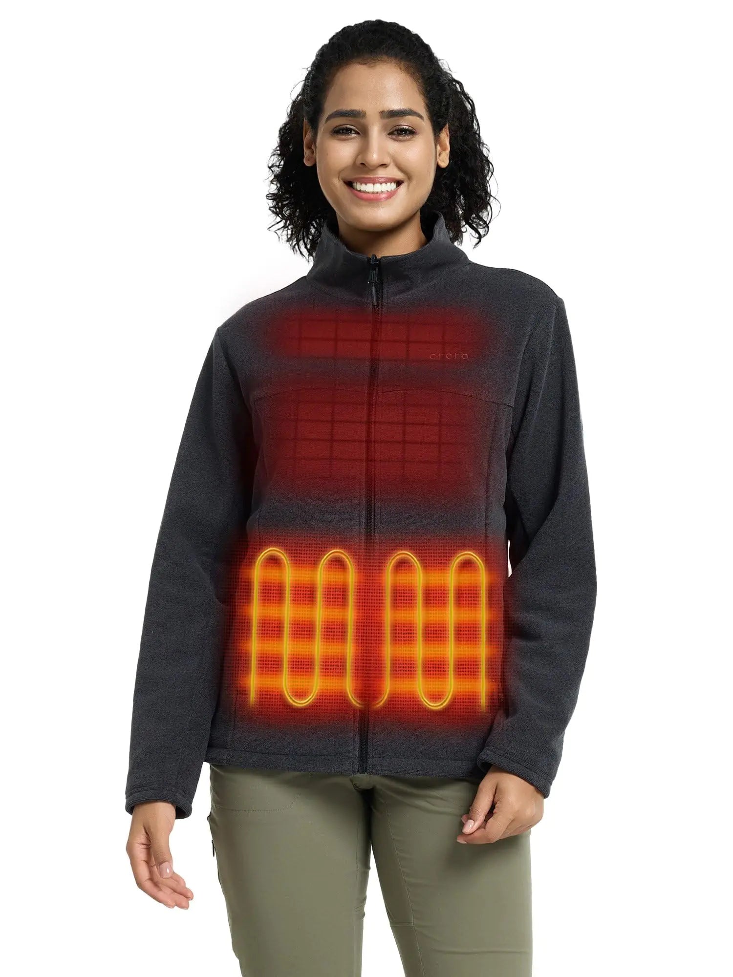 ORORO Womens Fleece Heated Jacket with Battery Heated Fleece Jacket Warming Jacket for Hiking Camping (Black S)