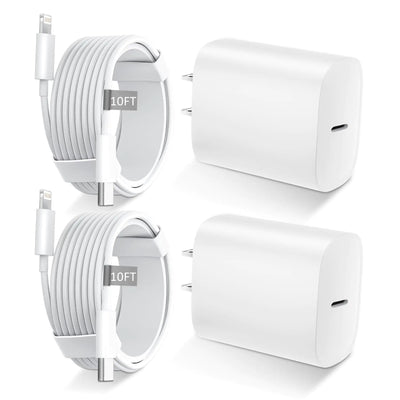 Cargador rápido para iPhone 14 13 12 11, Cable Lightning de carga rápida de 3 metros con bloque de cargador USB C de 20 W para iPhone 14/14 Pro Max/13/13 Pro Max/12/12 Pro Max/11/11Pro/XS/Max/XR/X, iPad
