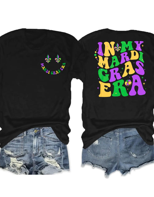Load image into Gallery viewer, Mardi Gras Shirts for Women in My Mardi Gras Era Shirt Carnival T Shirts Fat Tuesday Tee Casual Top Black
