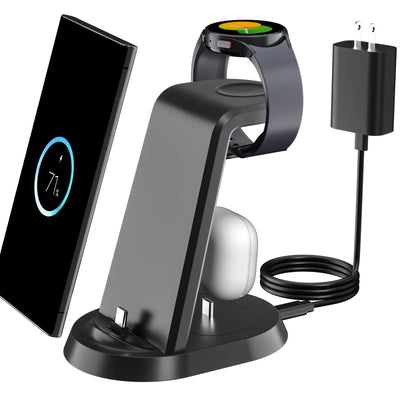 Estación de carga para Samsung 3 en 1, soporte para cargador de teléfono y reloj para Galaxy S23/S22/S21/S20/S10/Note20 10/Z Flip 4/Z Fold, cargador inalámbrico para Galaxy Watch 5 Pro 4 3 Galaxy Buds
