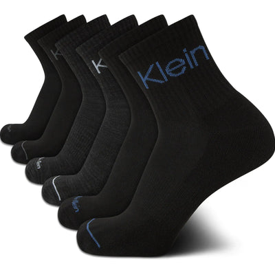 Calvin Klein Mens Socks - Athletic Cushioned High Quarter Cut Socks (6 Pack) Size 7-12 Black Multi
