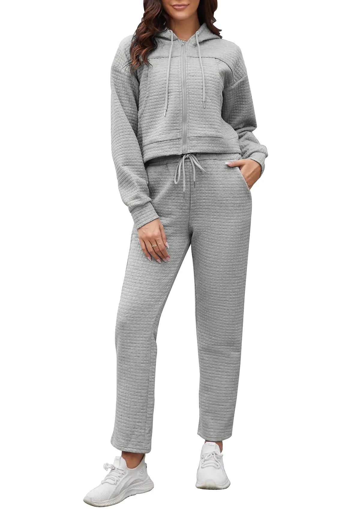 Taurus Womens Sweatsuits 2 Piece Set Zip Up Cropped Hoodie Sweatshirt Drawstring Sweatpants Track Suits Two Piece Outfits with Pockets Grey XL