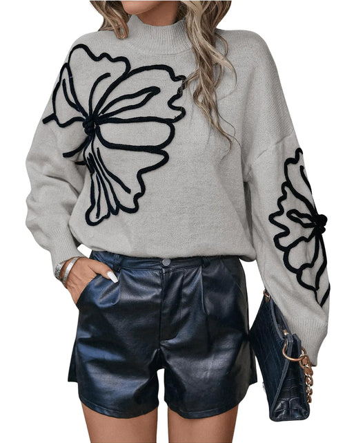 Load image into Gallery viewer, Verdusa Womens Floral Mock Neck Long Sleeve Sweaters Dressy Casual Cute Pullover Knit Sweater Tops Grey X-Large
