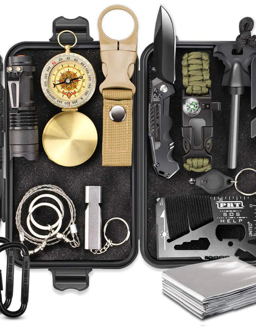 Cargar imagen en el visor de la galería, EMDMAK Regalos para hombres Papá Esposo Novio Equipo y Material de Supervivencia Kit de Supervivencia de Emergencia al Aire Libre 15 en 1 Camping Caza Pesca Regalos de Navidad Cumpleaños Ideas para él Adolescente Gadget Genial
