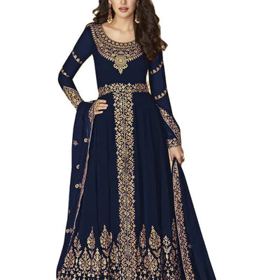 Alamara Fashion Ready to Wear Indian Pakistani Party Wear Wedding Wear Anarkali Suit with Matching Dupatta for Women (Navy Blue XXL)