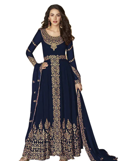 Load image into Gallery viewer, Alamara Fashion Ready to Wear Indian Pakistani Party Wear Wedding Wear Anarkali Suit with Matching Dupatta for Women (Navy Blue XXL)
