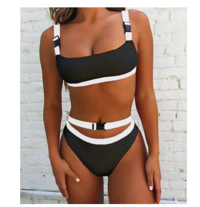 Solid Color Bikini Set with Buckle Swimwear