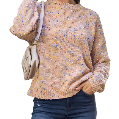 Suéter de mujer CUPSHE 2024 Otoño Arcoíris con Pompones Suéteres Casuales de Manga Larga Jersey Moderno Rosado XXL