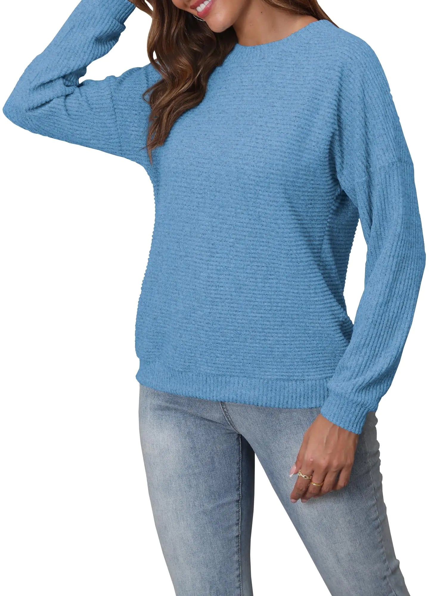 Suéteres para mujer, blusas tipo sudadera, camisas de manga larga para mujer, azul celeste 2XL