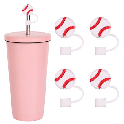4 Pcs Stanley Straw Cover Topper 40/30/20 Oz Tumbler With Handle Cup 10mm Cute Accessories Cap For Toppers Include Round Leak Stopper Square Spill Drinking Tumblers Dust-Proof Plugs Tips (Baseball)