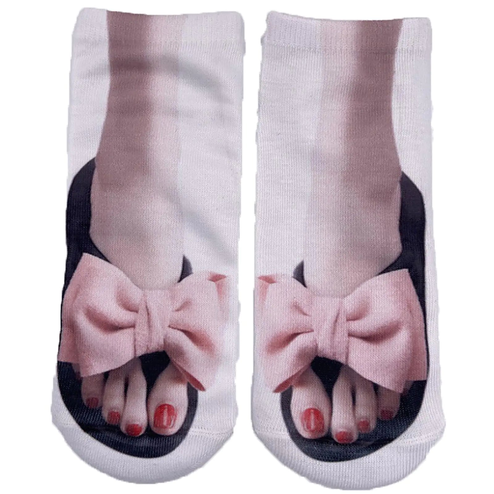 Ryshman 3D Manicure Print Socks Funny Flip Flop Socks 3D Pattern Socks Sandal Socks Low Cut Ankle Silly Socks- A Gag Gift (bowknot 20cm1 pack)