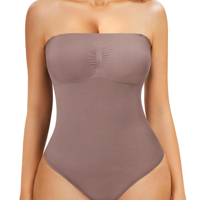 Nebility Strapless Womens Shapewear Bodysuit for Thong Body Shaper Bodysuit Tummy Control Bodysuit(UmberMedium)