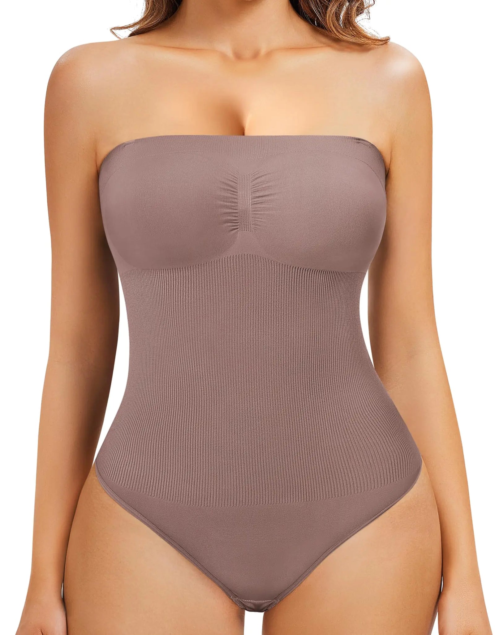 Nebility Strapless Womens Shapewear Bodysuit for Thong Body Shaper Bodysuit Tummy Control Bodysuit(UmberMedium)