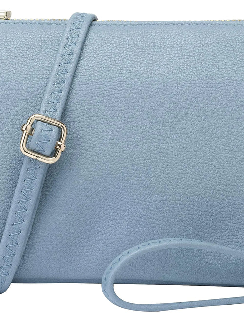 Load image into Gallery viewer, B BRENTANO Vegan Leather Multi-Pocket Crossbody Purse/Clutch with Card Slots Removable Wristlet &amp; Adjustable Shoulder Strap (Blue)
