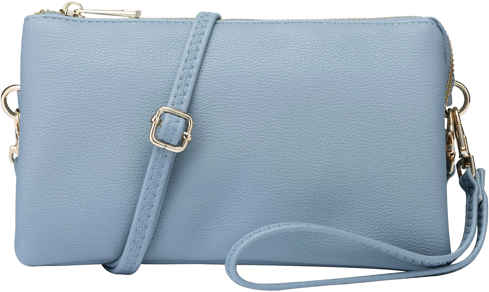 B BRENTANO Vegan Leather Multi-Pocket Crossbody Purse/Clutch with Card Slots Removable Wristlet & Adjustable Shoulder Strap (Blue)