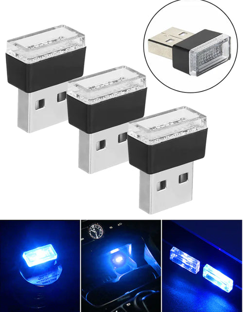 Cargar imagen en el visor de la galería, 3x Mini Luz LED Azul USB Interior de Coche Lámpara de Ambiente Neón Accesorios
