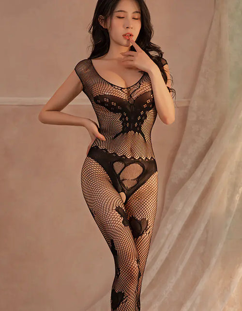 Load image into Gallery viewer, Sheer Black Lingerie Bodystocking with Open Crotch

