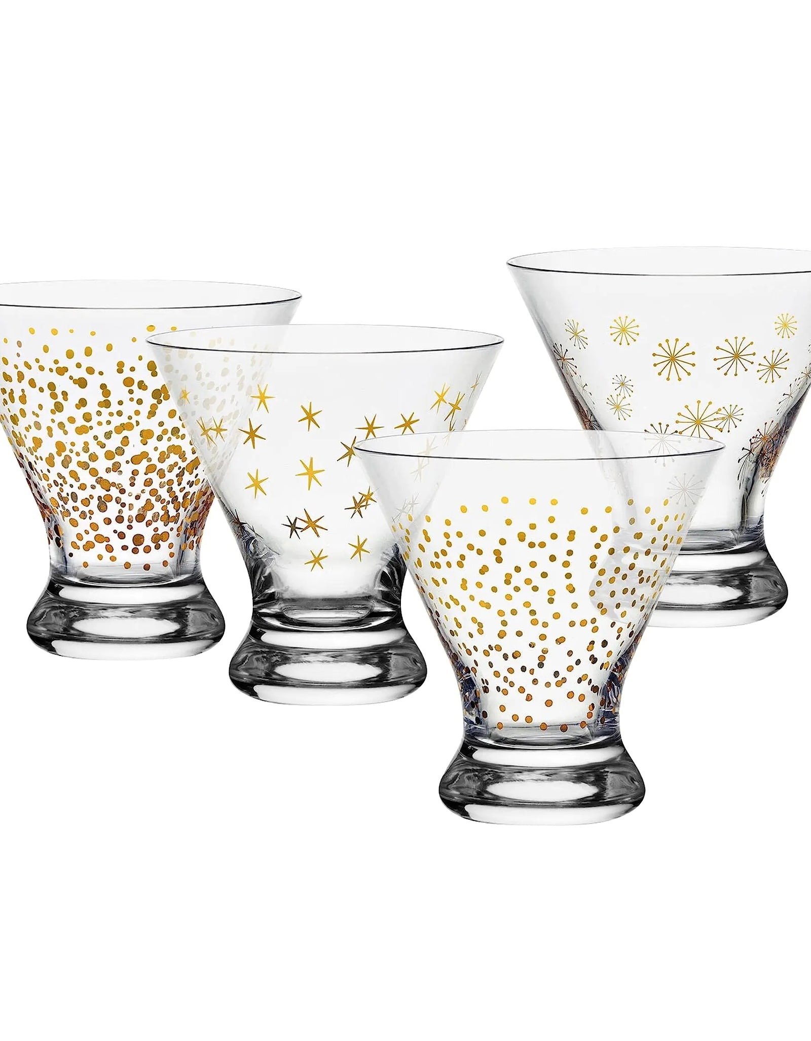 Mikasa Party Set of 4 Stemless Martini Glasses 10 Ounce Clear and Gold