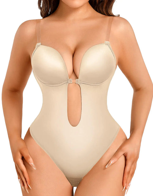 Charger l'image dans la visionneuse de galerie, Decorus Shapewear Bodysuit Sans Bretelles et Sans Dos : Body Amincissant Invisible pour Femme à Dos Échancré et String - Soutien-Gorge Intégré Bodys Dos Nu Mariage Sans Couture Beige

