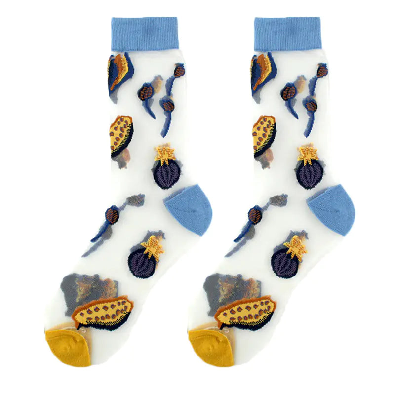 Fashionable Thin Mid Tube Flower Forest Glass Stockings