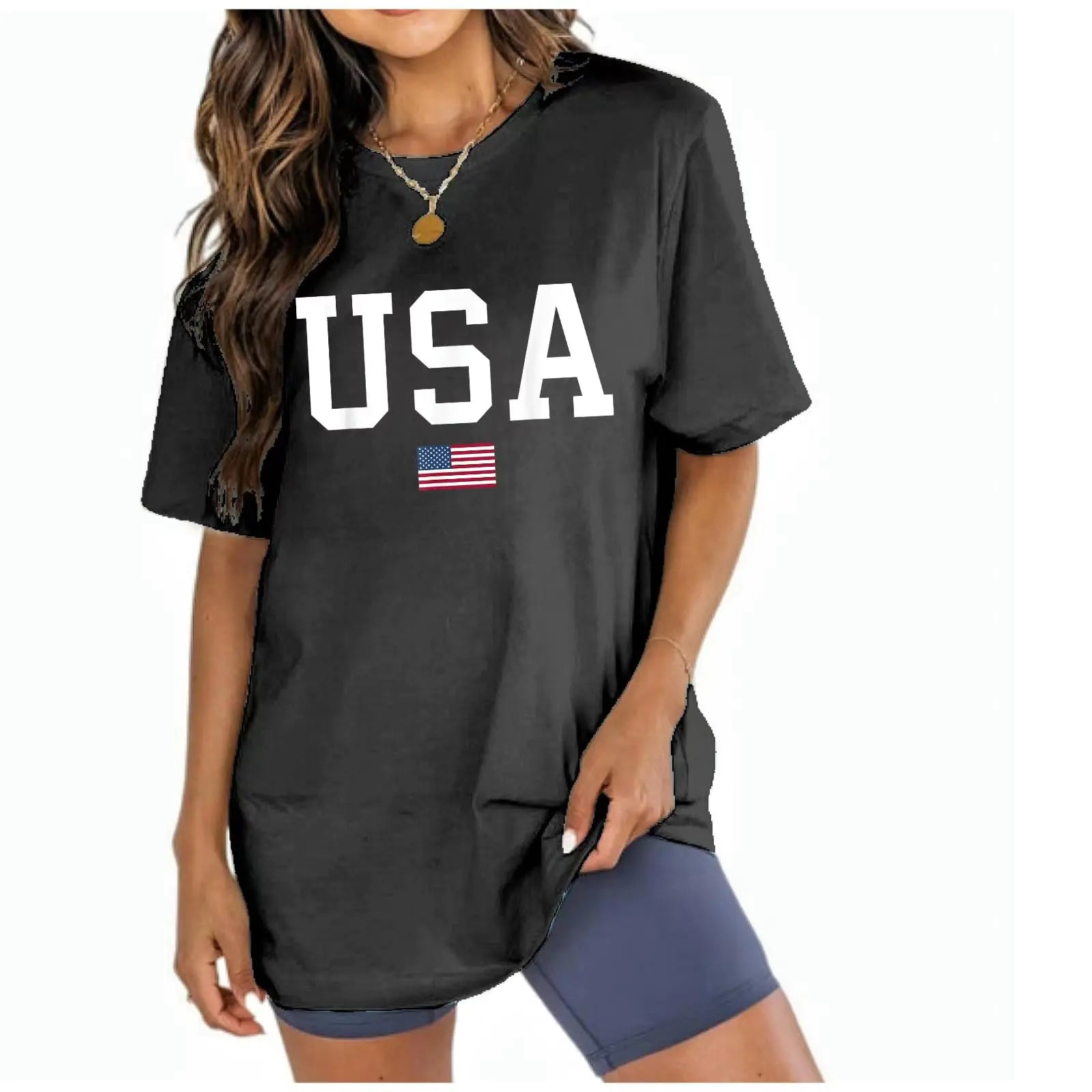 YOKVAN Womens Oversized Boyfriend Tee Shirts Short Sleeve Trendy Crew Neck Loose Workout Tee Casual Summer Tops Cotton USA-Black S