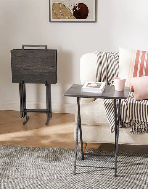 Charger l'image dans la visionneuse de galerie, Ensemble de 5 Tables d'appoint Pliantes pour Télévision, Table Basse Pliable, Table de Chevet, Table à Grignoter, Gain de Place, Gris
