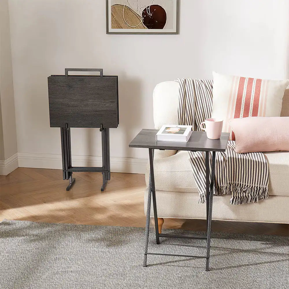 Ensemble de 5 Tables d'appoint Pliantes pour Télévision, Table Basse Pliable, Table de Chevet, Table à Grignoter, Gain de Place, Gris