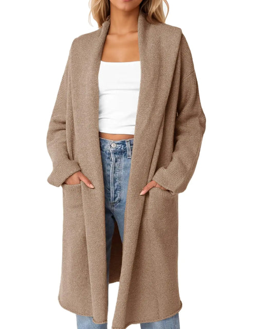Load image into Gallery viewer, Saodimallsu Womens Oversized Long Cardigan Hooded Chunky Knit Open Front Sweaters with Pockets Apricot
