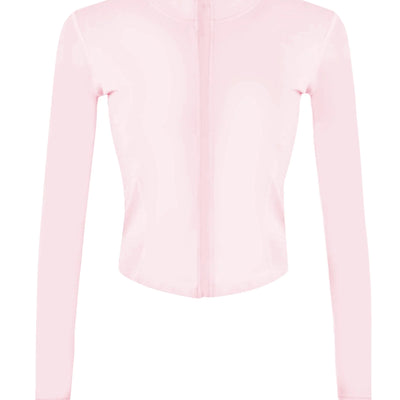Tanming Womens Full Zip Seamless Workout Jacket Running Yoga Slim Fit Track Jacket (Pink-XL)