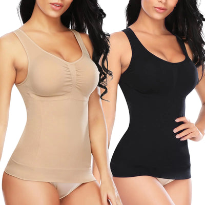 SLIMBELLE Camisole Tops for Women Tummy Control Compression Tank Tops with Built in Bra Shapewear Camisoles Under Clothes(Black/Nude2XL)