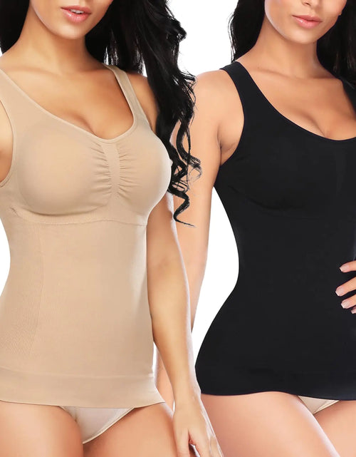 Load image into Gallery viewer, SLIMBELLE Camisole Tops for Women Tummy Control Compression Tank Tops with Built in Bra Shapewear Camisoles Under Clothes(Black/Nude2XL)
