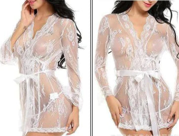 Lace Robe and Strap Nightgown Lingerie Set