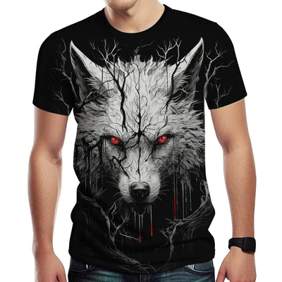 Girren Mens Novelty Wolf Graphic T-Shirts 3D Animal Printed Shirts Summer TopBlack1M