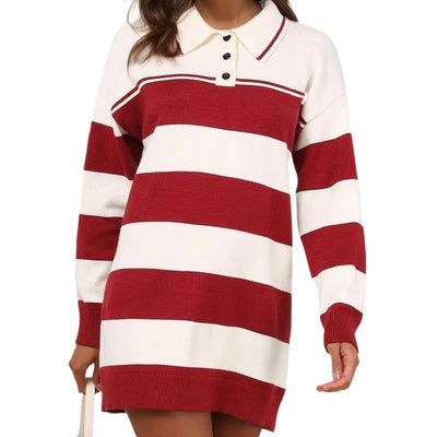 LifeShe Womens Striped Sweater Dress Long Sleeve Knit Pullover Sweaters Loose Tunic Mini Dresses