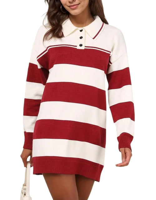Charger l'image dans la visionneuse de galerie, LifeShe Robe Pull Rayée Femme Manches Longues Tricotée Pulls Amples Tunique Mini Robes
