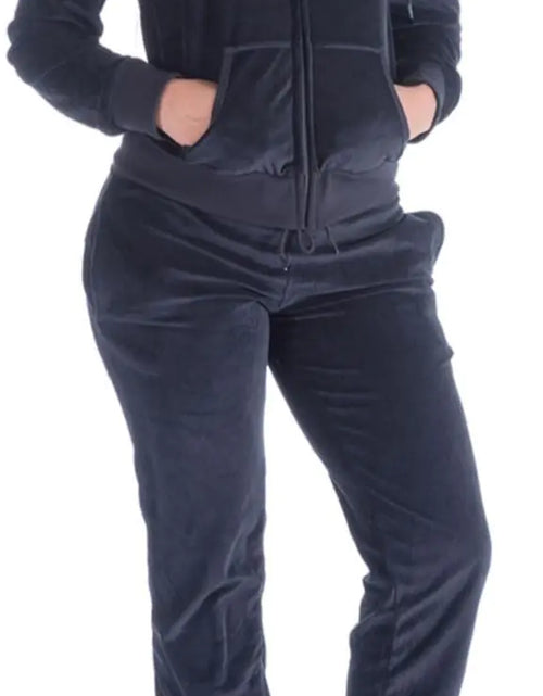 Load image into Gallery viewer, LeeHanTon Outfit Womens Sweatsuits Sets Velour Sports Training Jogger Lightweight Tracksuit 2 Pieces Hoodie and Pants Zipper Jumpsuit Black S
